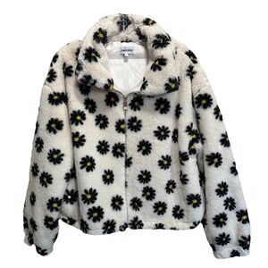 I‎ Believe Faux Fur Long Sleeve Zip Up Flowers Jacket Size L Soft Lined